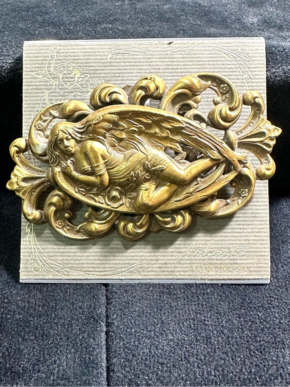 Vtg: Art Nouveau Winged Goddess Brass Style Accent Brooch